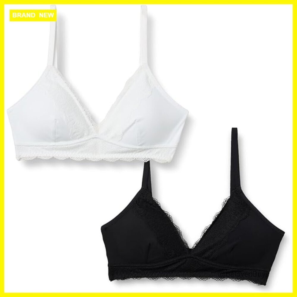 Lightly Padded Bralette Pack of 2, Lined V-Neck, Microfiber Lace Trim